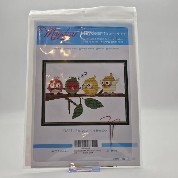 Maydear Parrot on the Treetop Cross Stitch Kit Pre-Printed Fabric - Picture 1 of 5
